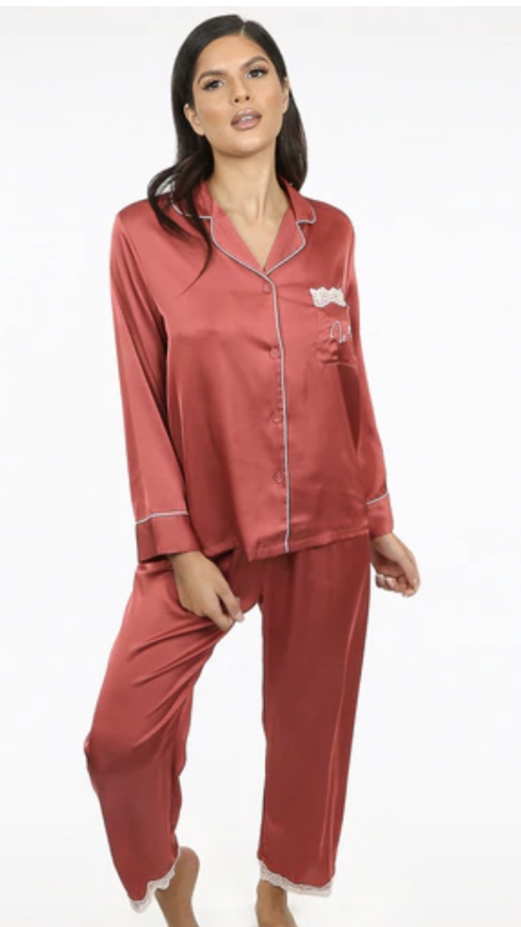 Lace Trim Silk Pyjama Set - Bella Donna Boutique